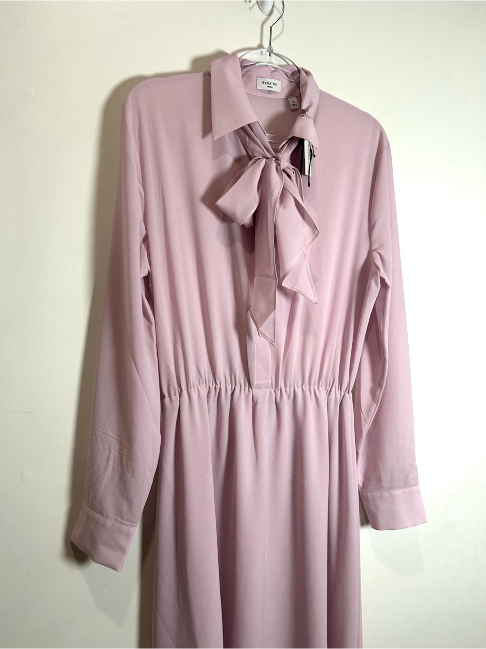 NEW Babaton Aritzia Hopper Maxi Dress Sz S Dusty Pink Tie Neck Chiffon Ethereal - Picture 12 of 15